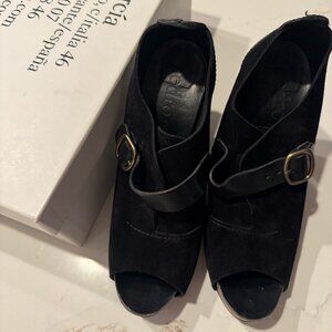 Pedro Garcia Black Suede Peep Toe Platform Ankle Booties